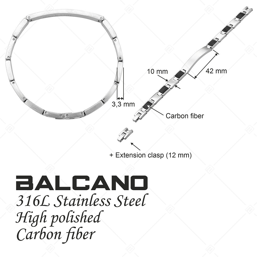 BALCANO - Martin / Engravable Stainless Steel Bracelet With Carbon Fiber Inlay and With High Polish (441487BC97)