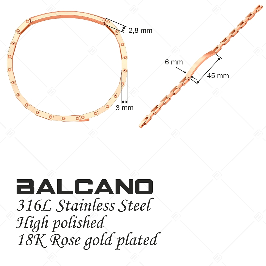 BALCANO - Patrick / Engravable Stainless Steel Bracelet With High Polish, 18K Rose Gold Plated (441488EG96)