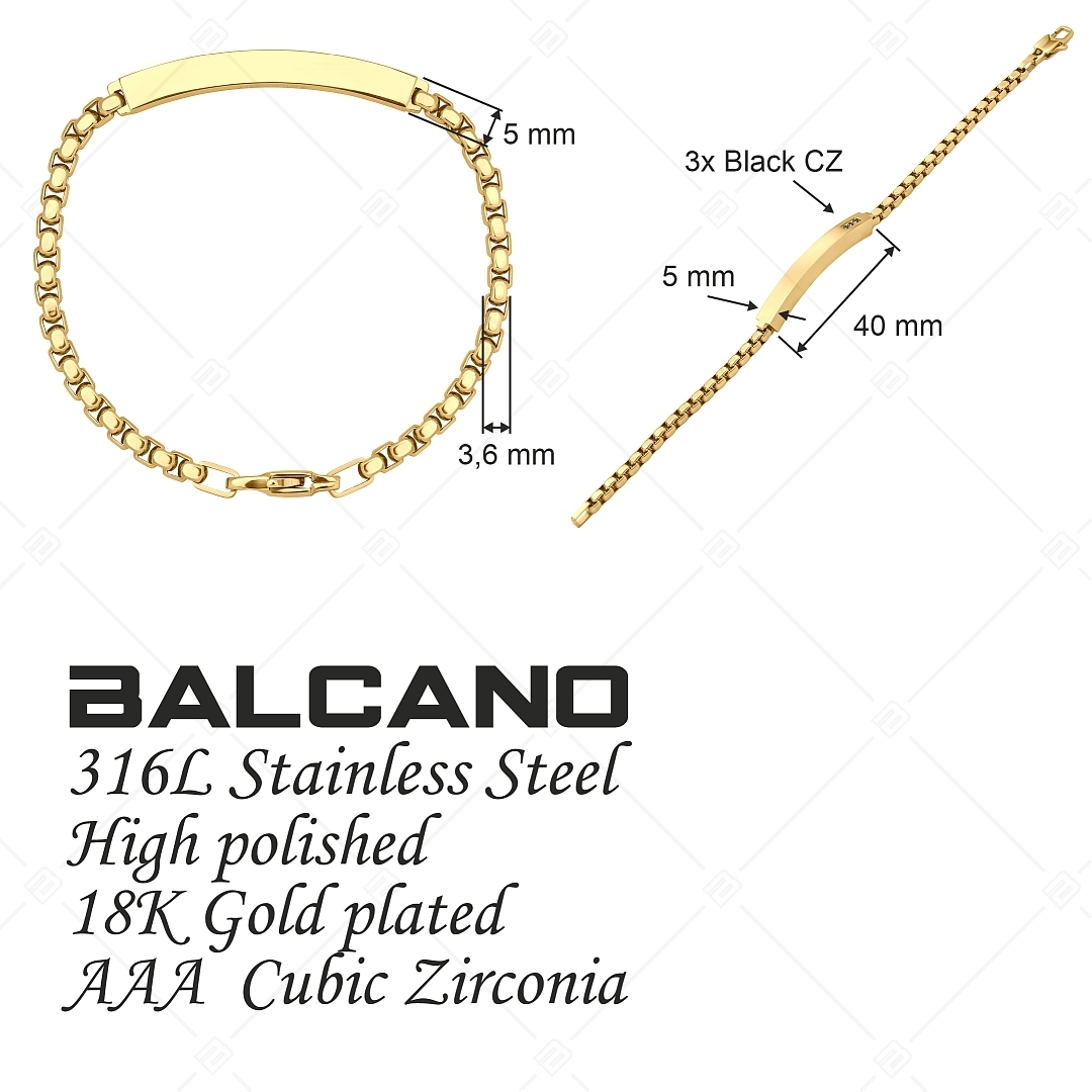 BALCANO - Morgan / Bracelet gravable en acier inoxydable avec zirconia noir et plaqué or 18K (441489EG88)