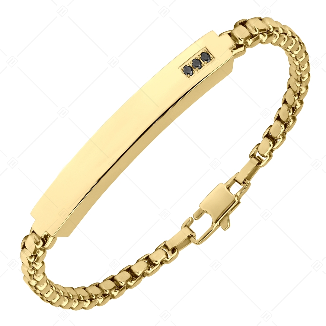 BALCANO - Morgan / Engravable Stainless Steel Bracelet With Black Zirconia, 18K Gold Plated (441489EG88)