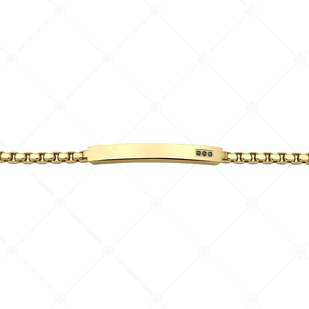BALCANO - Morgan / Engravable Stainless Steel Bracelet With Black Zirconia, 18K Gold Plated (441489EG88)