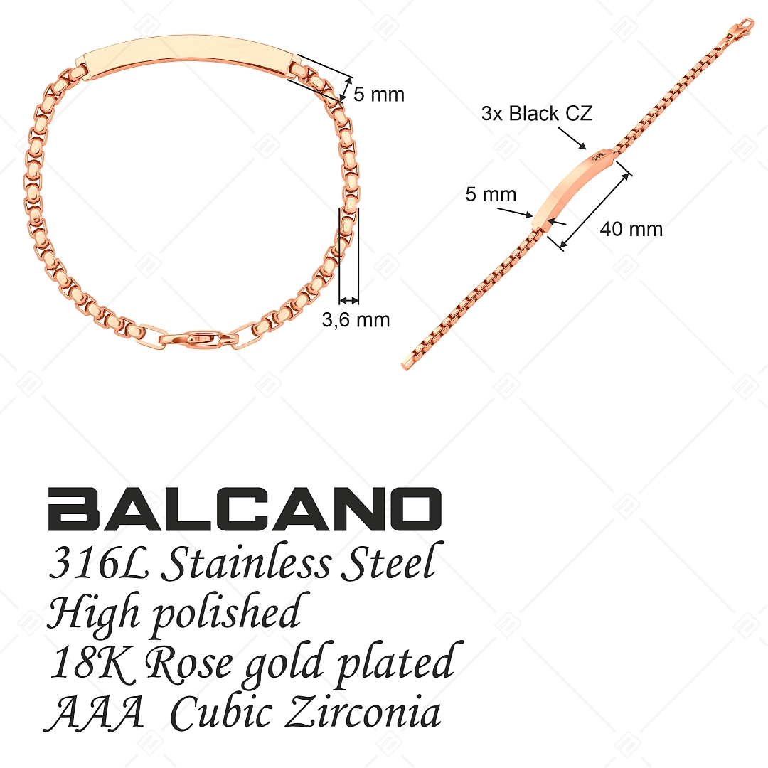 BALCANO - Morgan / Engravable Stainless Steel Bracelet With Black Zirconia 18K Rose Gold Plated (441489EG96)