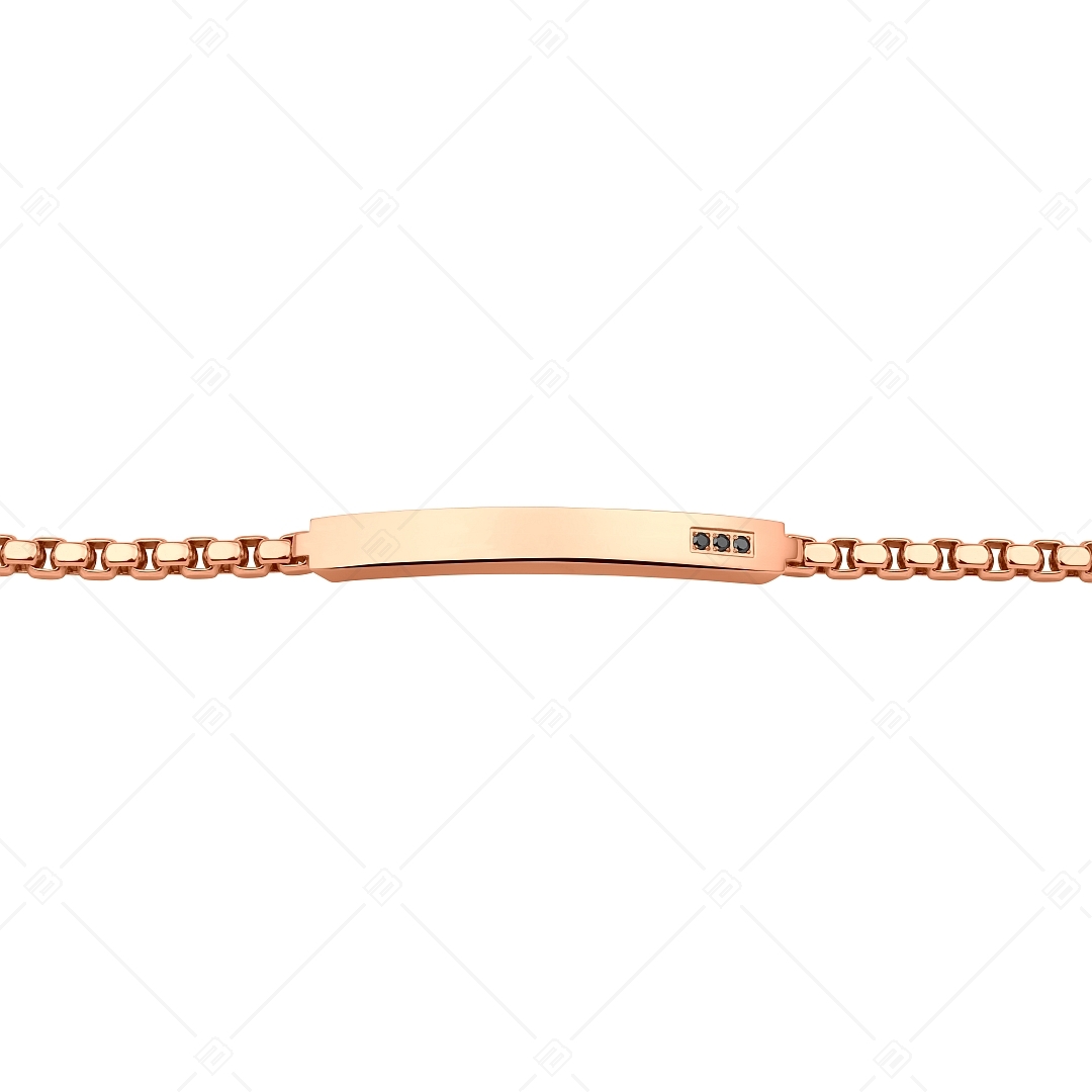 BALCANO - Morgan / Bracelet gravable en acier inoxydable avec zirconia noir et plaqué or rose 18K (441489EG96)