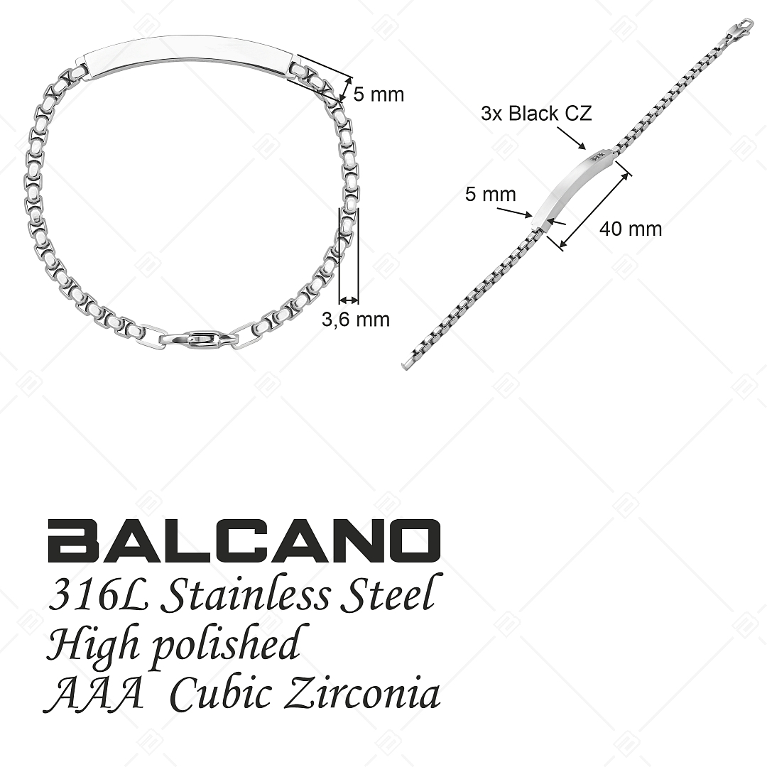 BALCANO - Morgan / Engravable Stainless Steel Bracelet With Black Zirconia with High Polish (441489EG97)