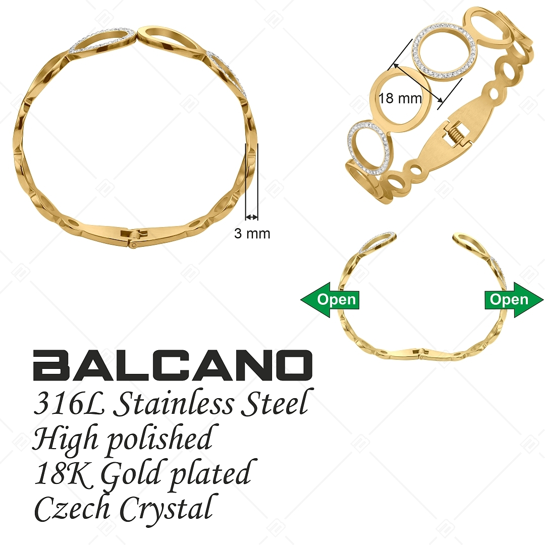 BALCANO - Belle / Stainless Steel Bangle With High Polish and Crystals Cylinders, 18K Gold Plated (441490BC88)