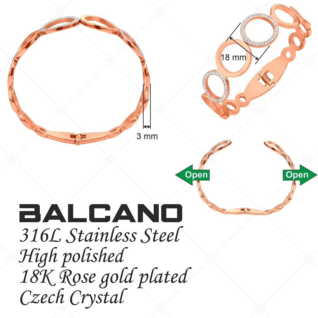 BALCANO - Belle / Stainless Steel Bangle With High Polish and Crystals Cylinders, 18K Rose Gold Plated (441490BC96)