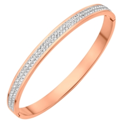 BALCANO - Yvette / Stainless Steel Bangle Bracelet With Crystals In Double Row, 18K Rose Gold Plated