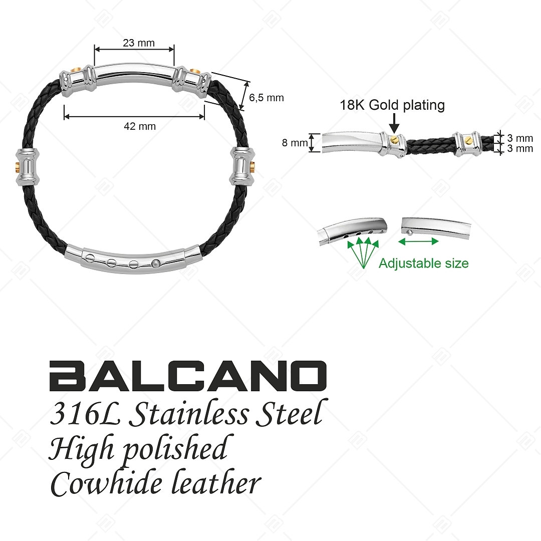 BALCANO - Nicky /  Double Row Braided Leather Bracelet With Engravable Stainless Steel Headpiece (441496BL11)