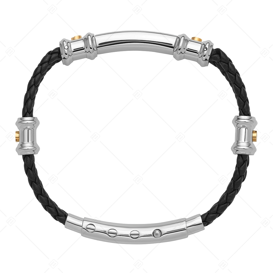 BALCANO - Nicky /  Double Row Braided Leather Bracelet With Engravable Stainless Steel Headpiece (441496BL11)