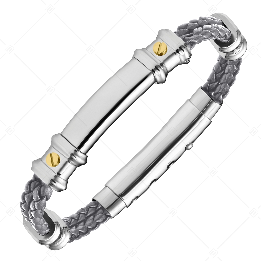 BALCANO - Nicky /  Double Row Braided Leather Bracelet With Engravable Stainless Steel Headpiece (441496BL18)