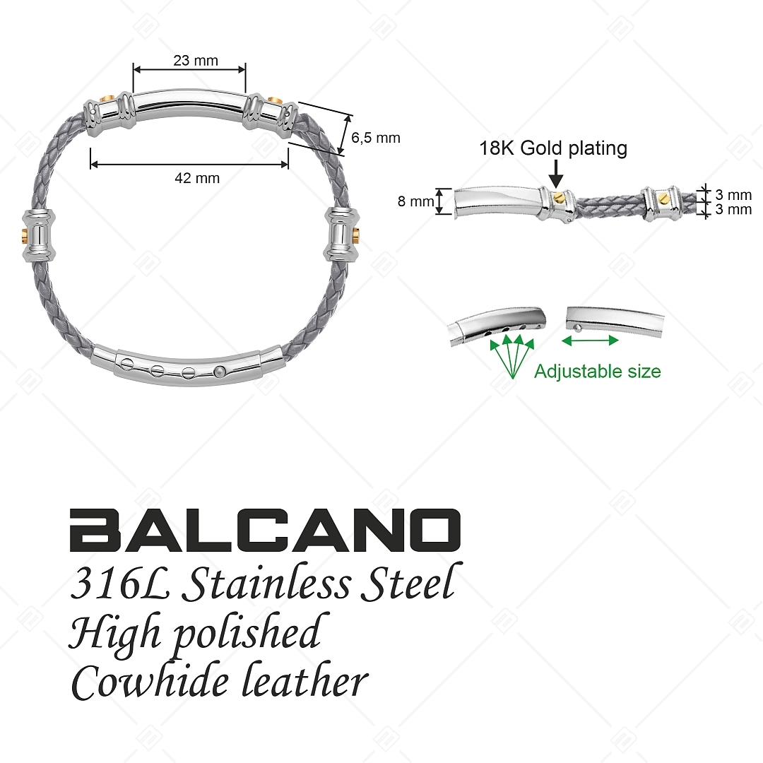 BALCANO - Nicky /  Double Row Braided Leather Bracelet With Engravable Stainless Steel Headpiece (441496BL18)