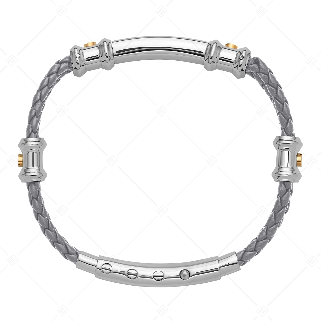 BALCANO - Nicky / Bracelet en cuir tressé à deux rangs avec tête en acier inoxydable gravable (441496BL18)