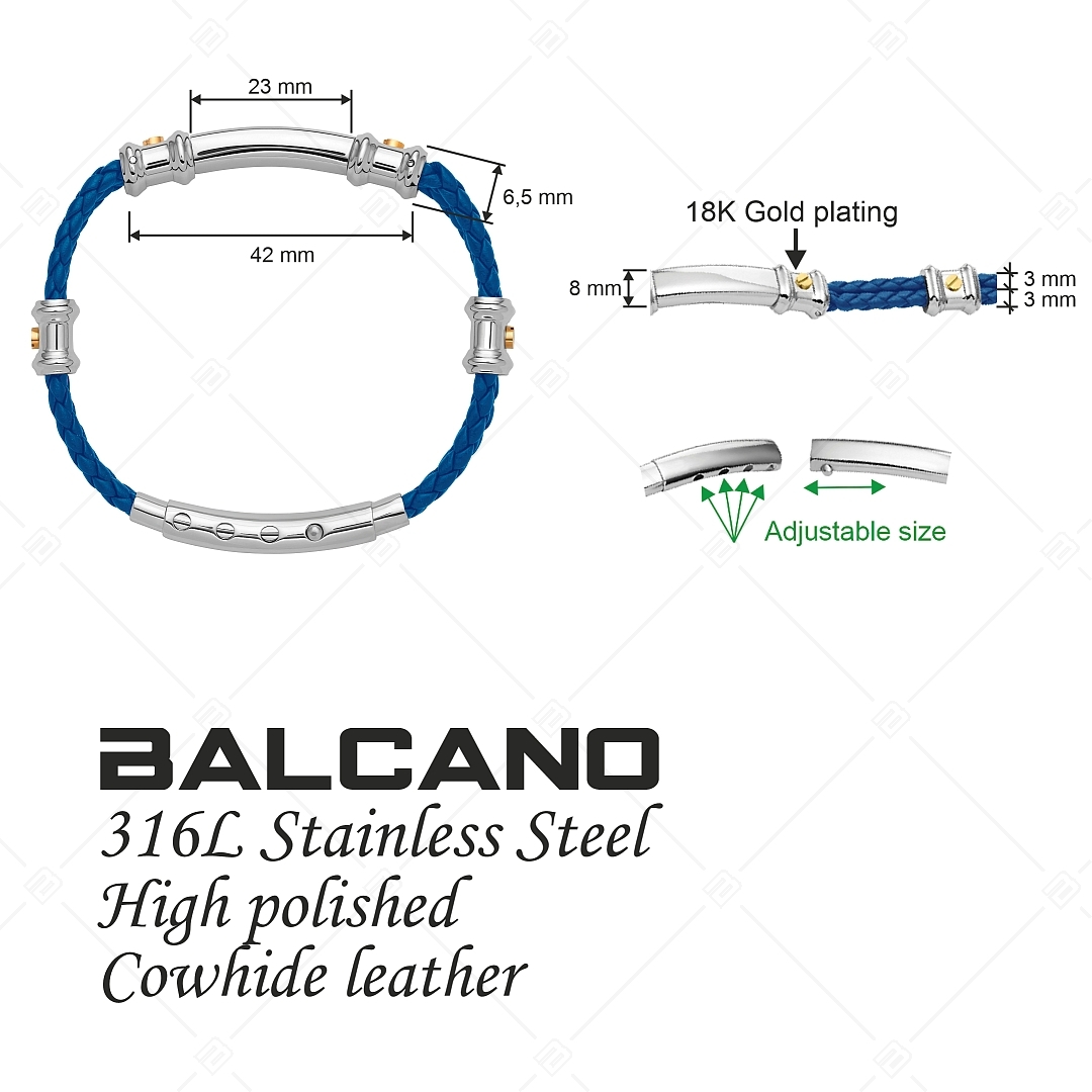 BALCANO - Nicky /  Double Row Braided Leather Bracelet With Engravable Stainless Steel Headpiece (441496BL44)