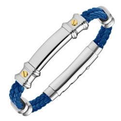 BALCANO - Nicky /  Double Row Braided Leather Bracelet With Engravable Stainless Steel Headpiece