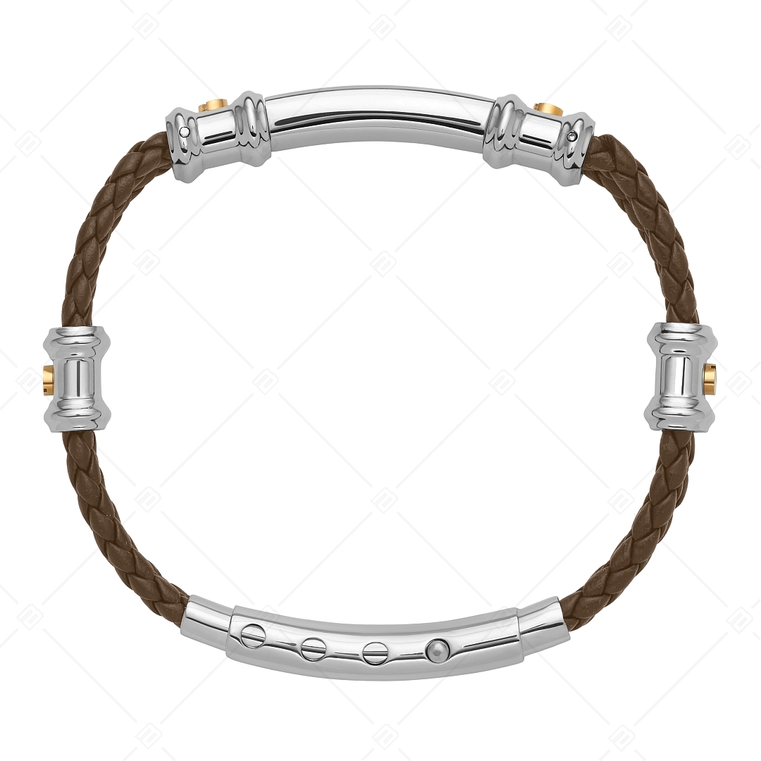 BALCANO - Nicky /  Double Row Braided Leather Bracelet With Engravable Stainless Steel Headpiece (441496BL66)
