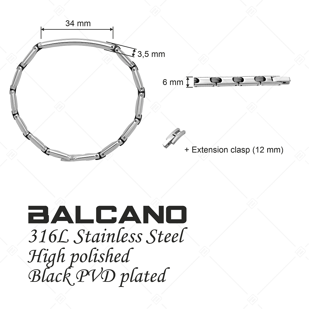 BALCANO - Taylor / Engravable, Rounded Stainless Steel Bracelet With High Polish, Black PVD Plated (441497BL11)