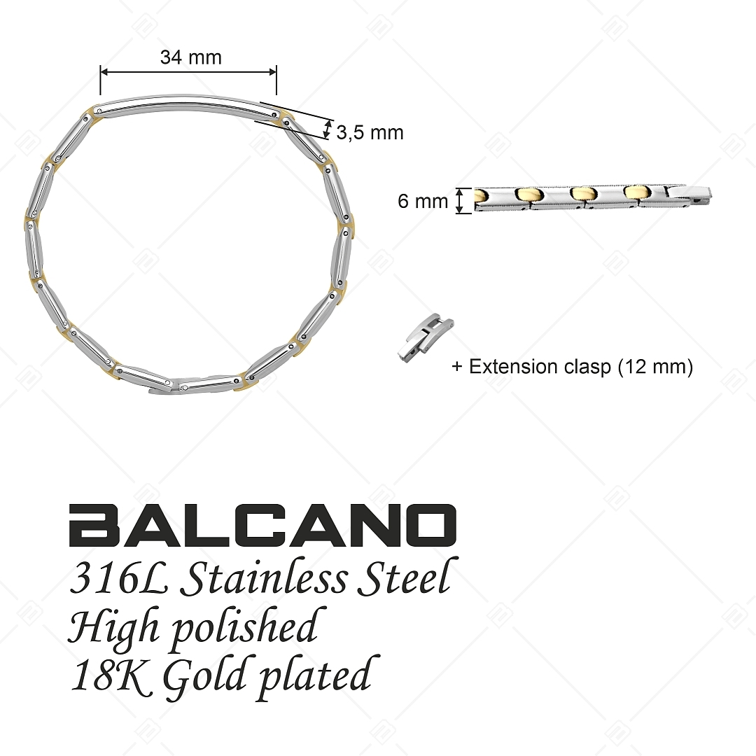 BALCANO - Taylor / Bracelet gravable, arrondi en acier inoxydable avec hautement polie et plaqué or 18K (441497BL88)