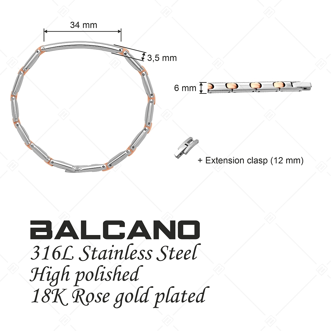 BALCANO - Taylor / Engravable, Rounded Stainless Steel Bracelet With High Polish, 18K Rose Gold Plated (441497BL96)