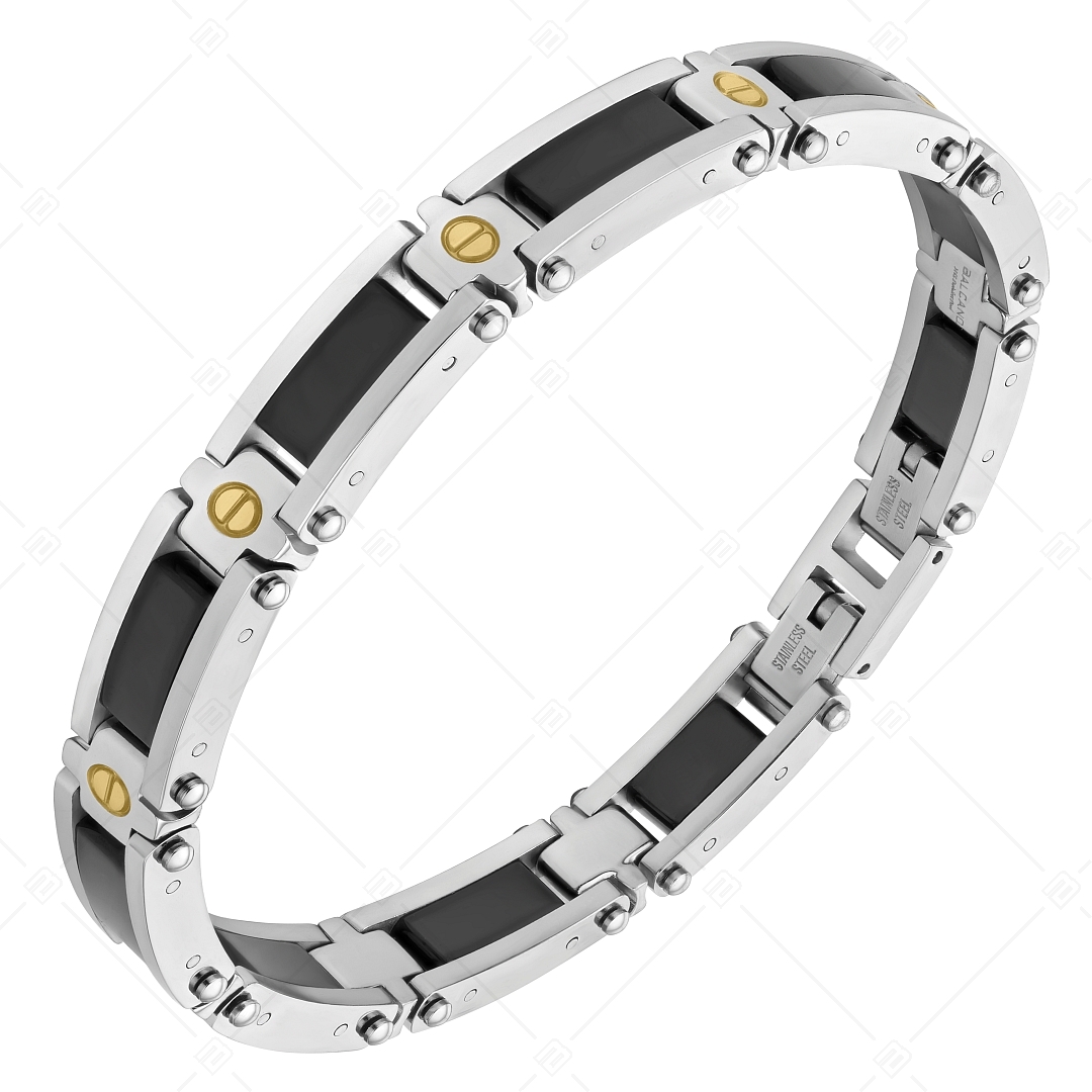 BALCANO - Robin / Edelstahl Armband mit schwarz PVD-beschichteten Einlagen und 18K Gold beschichtet (441498BL88)