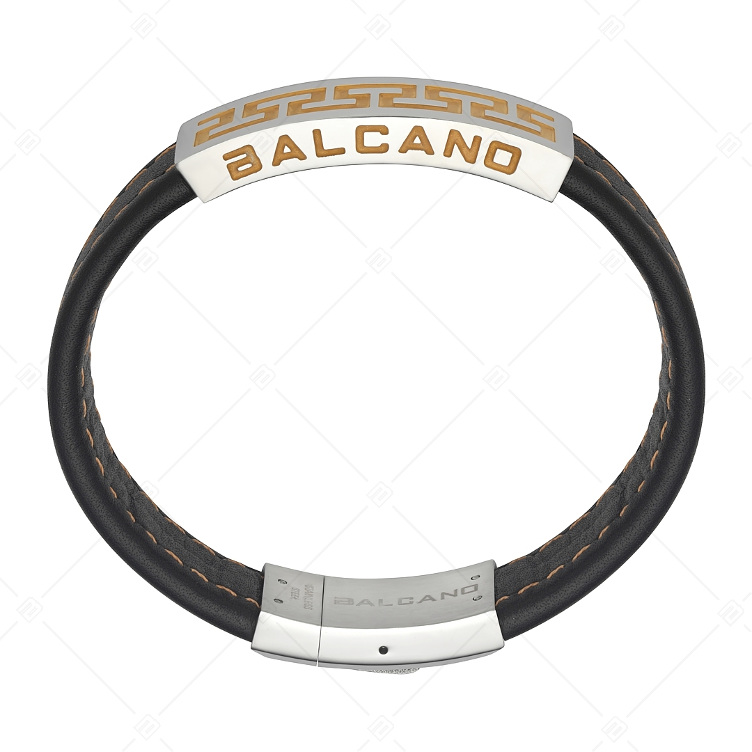 BALCANO - Lorenzo / Bracelet en cuir de vachette cousu avec une tête en acier inoxydable à motifs grecs. (442001BL99)