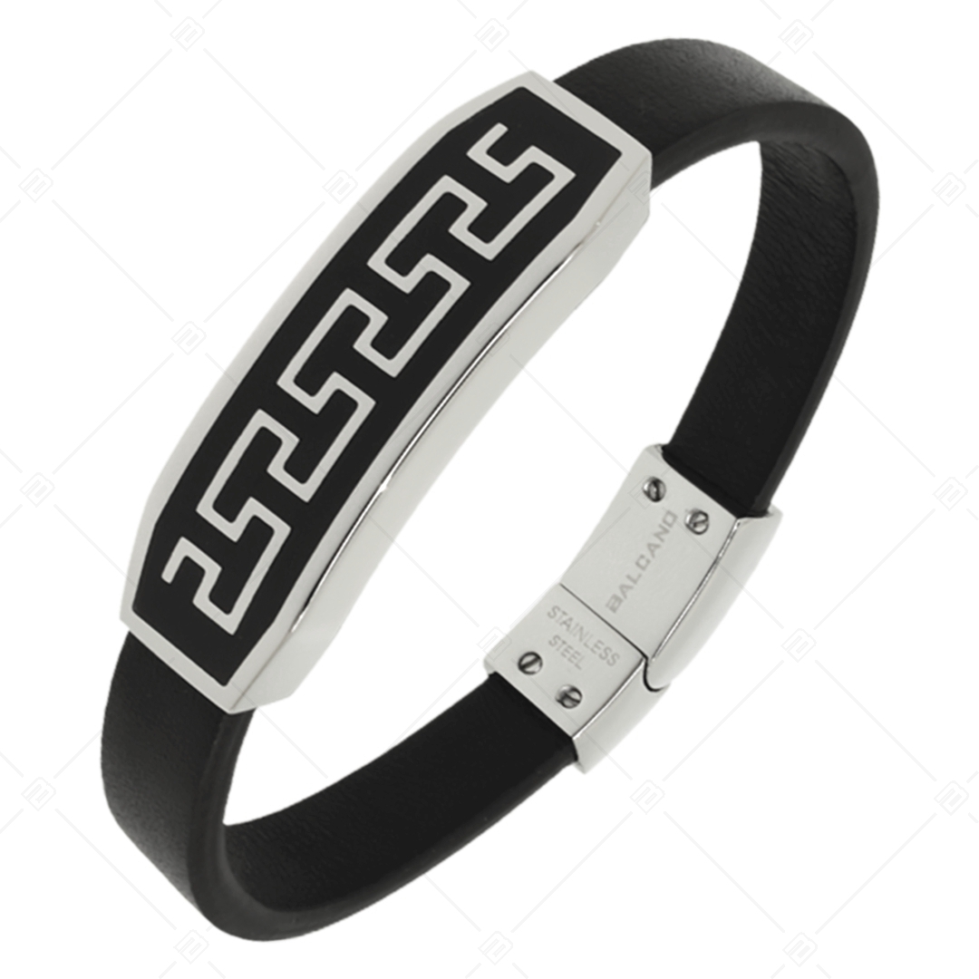 BALCANO - Romeo / Leather bracelet with Greek pattern and stainless steel headpiece (442004BL99)