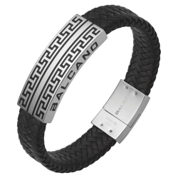 BALCANO - Greco /  Braided Leather Bracelet With Greek Pattern and Stainless Steel Headpiece