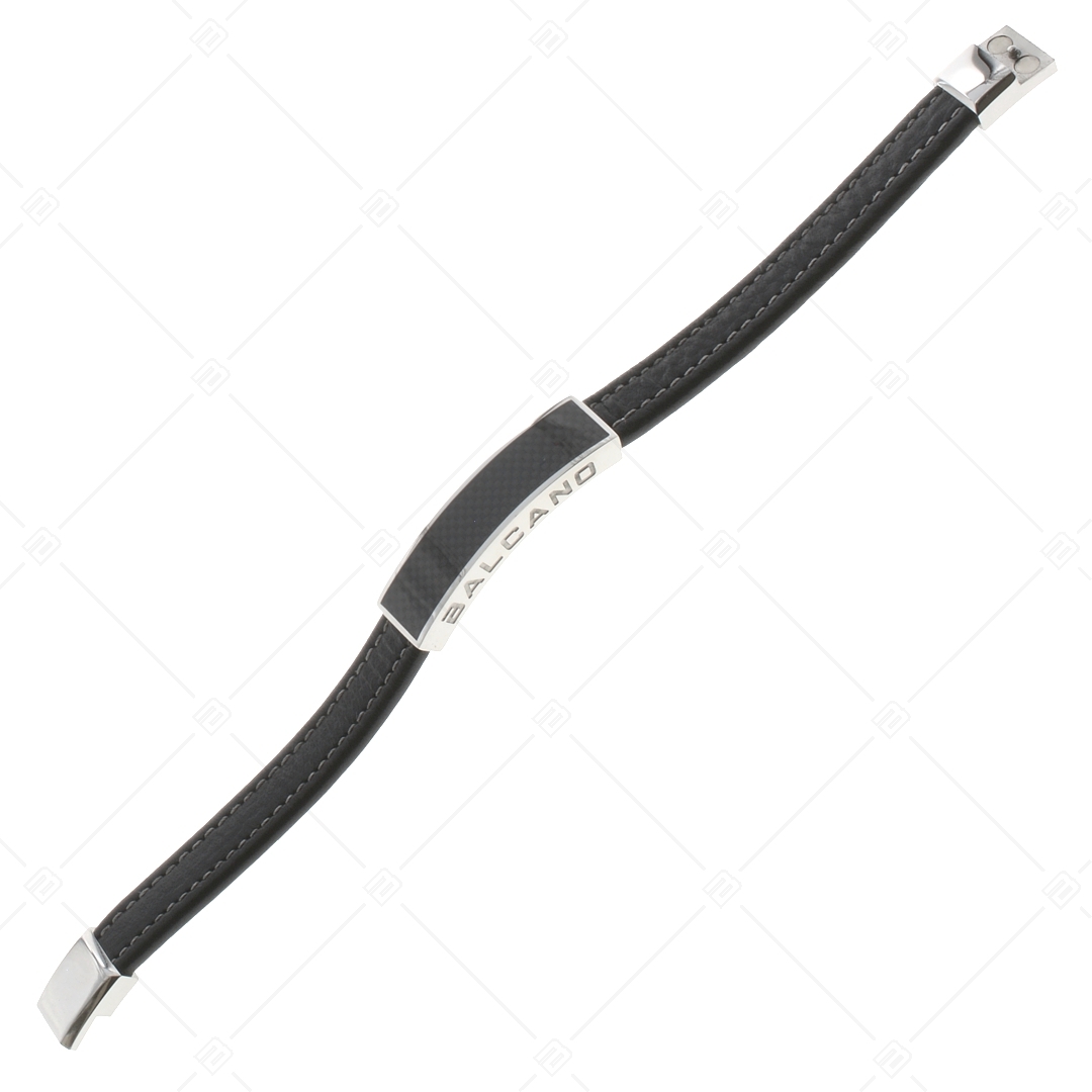 BALCANO - Carbon / Bracelet en cuir de vachette cousu avec une tête en acier inoxydable incrustée de fibres de carbone (442007BL99)