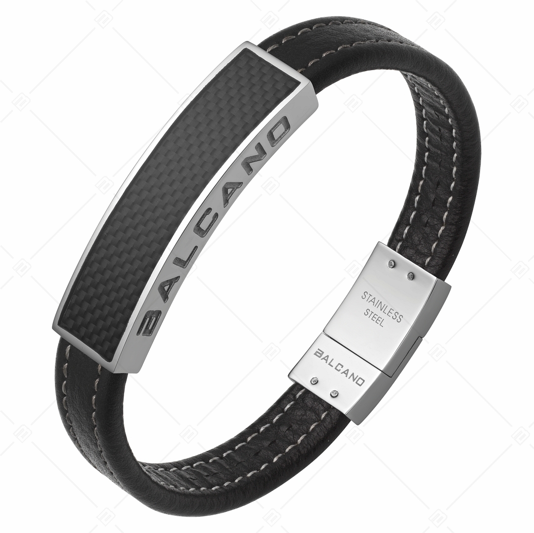 BALCANO - Carbon / Leather bracelet with carbon fibre inlaid stainless steel headpiece (442007BL99)