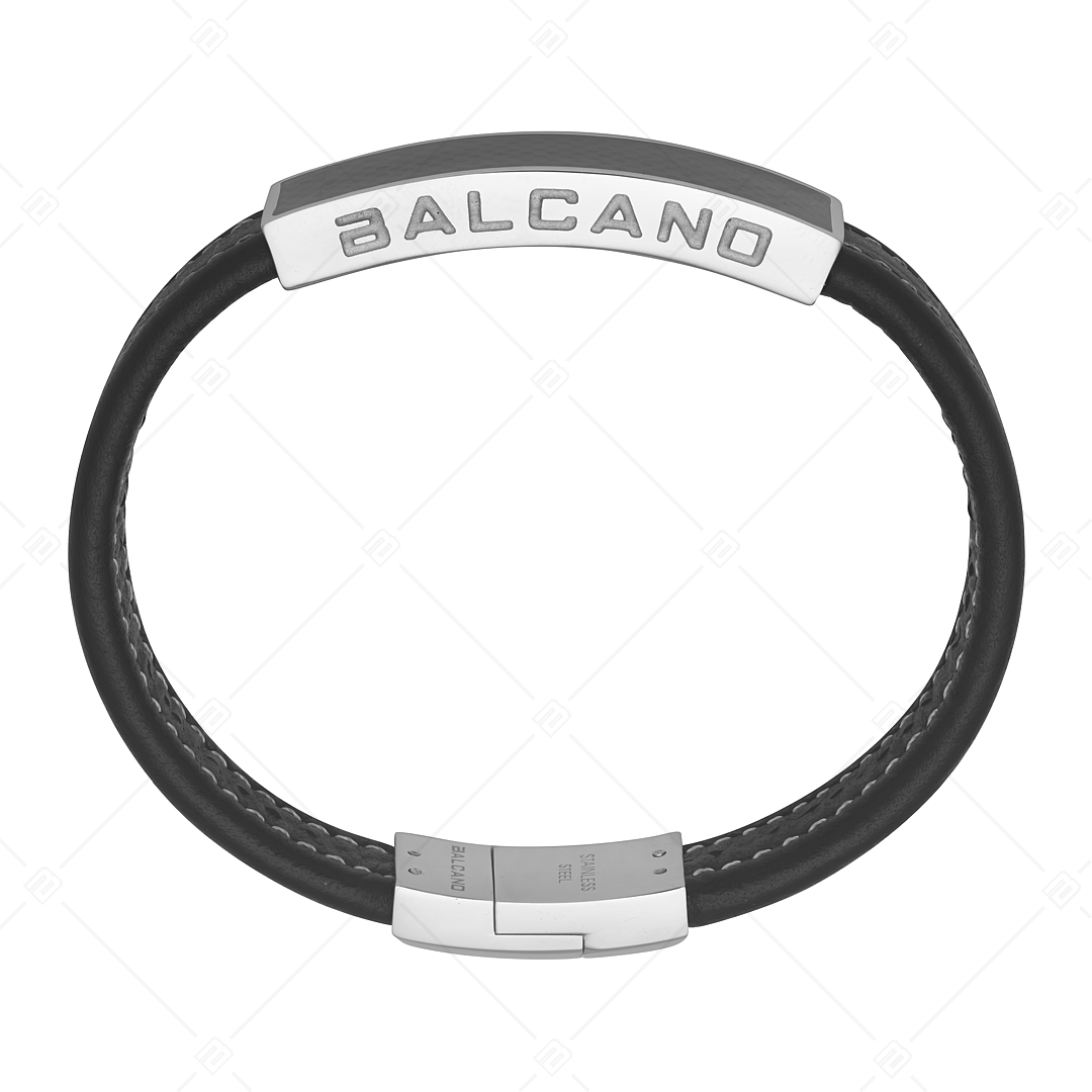 BALCANO - Carbon / Leather Bracelet With Carbon Fibre Inlays Stainless Steel Headpiece (442007BL99)