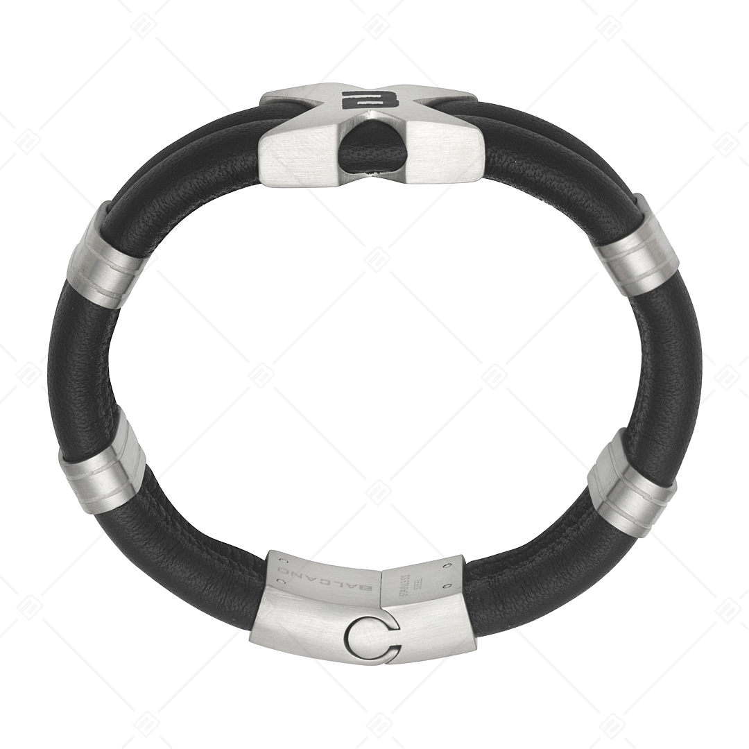 BALCANO - Xman / Zweireihig genähtes Rindsleder armband mit X-förmigem Kopfstück aus Edelstahl (442008BL99)