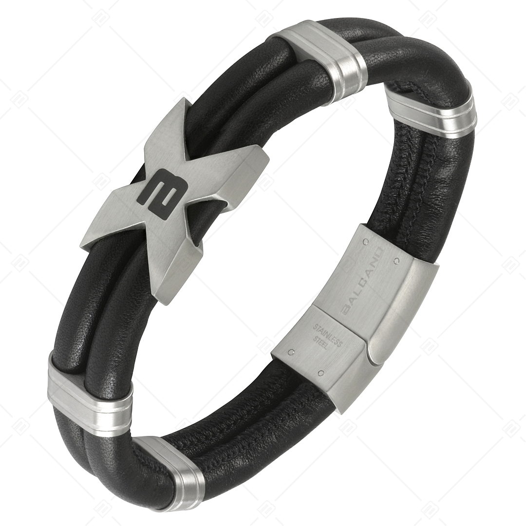 BALCANO - Xman / Leather Bracelet with X-shaped Stainless Steel Headpiece (442008BL99)