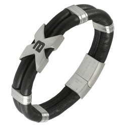 BALCANO - Xman / Leather Bracelet With X-Shaped Stainless Steel Headpiece