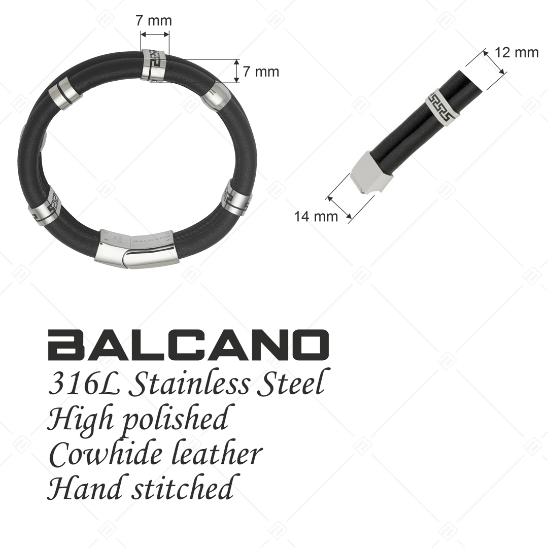 BALCANO - Capri / Leather Bracelet With Stianless Steel Greek Pattern Head (442009BL99)