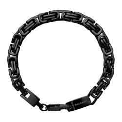BALCANO - King's Braid / Bracelet chaîne byzantine en acier inoxydable, avec hautement polie et plaqué PVD noir - 7 mm