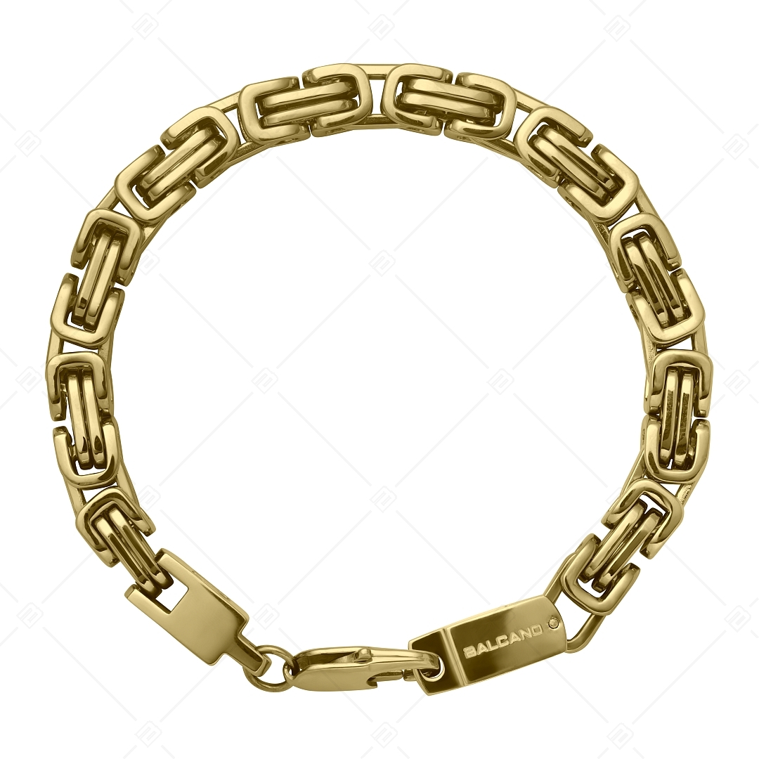 BALCANO - King's Braid / Stainless Steel Byzantine Chain Bracelet, With High Polish, 18K Gold Plated - 7 mm (442010BL88)