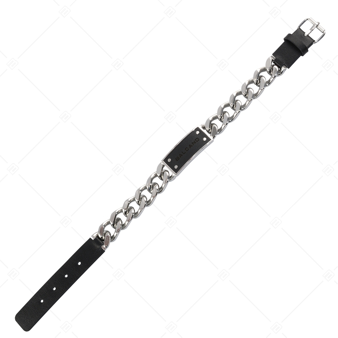 BALCANO - Leather Curb / Pancer-Armband aus Edelstahl mit Ledereinlage (442012BL99)