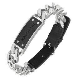 BALCANO - Leather Curb / Leather Curb Bracelet With Stainless Steel