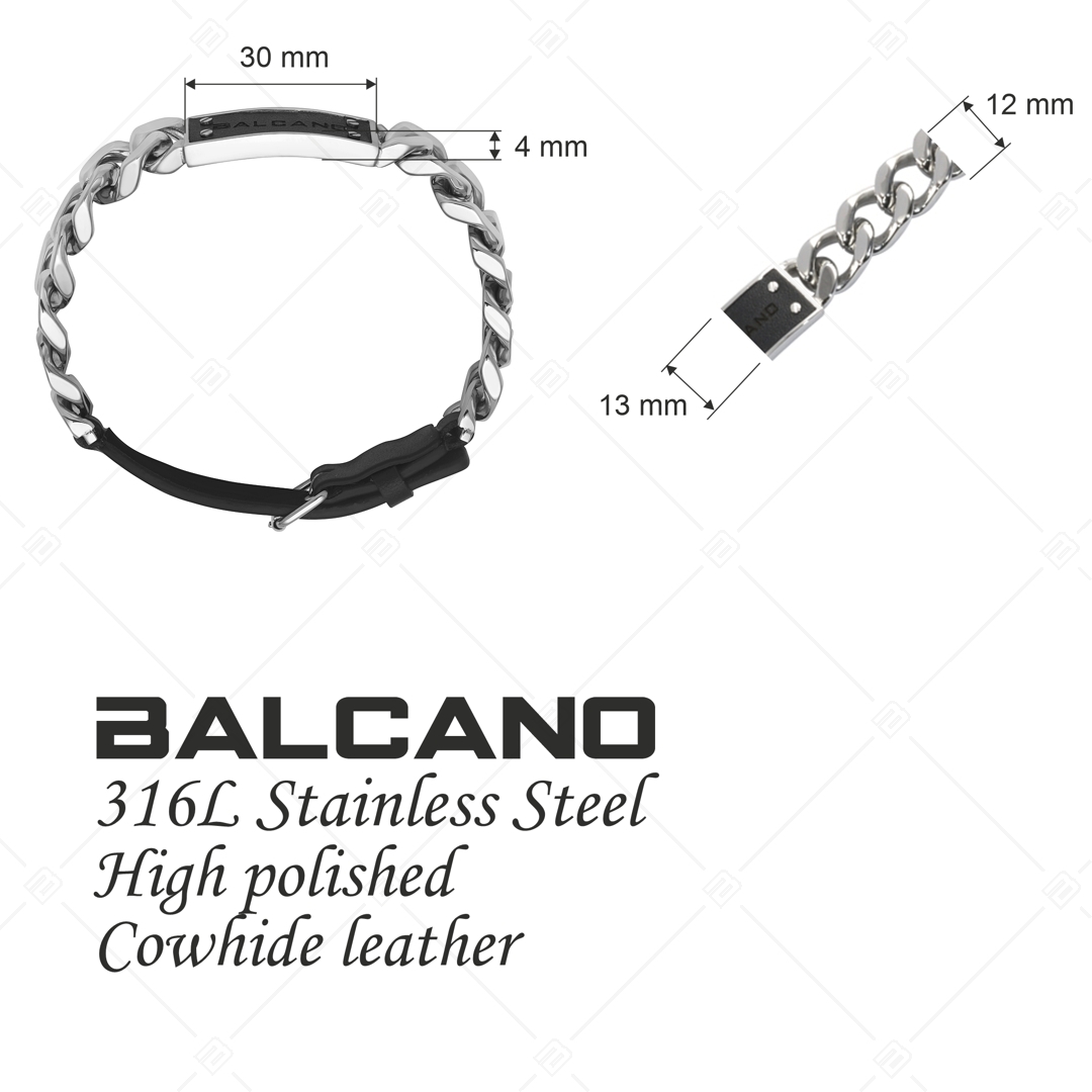 BALCANO - Leather Curb / Leather Curb Bracelet With Stainless Steel (442012BL99)
