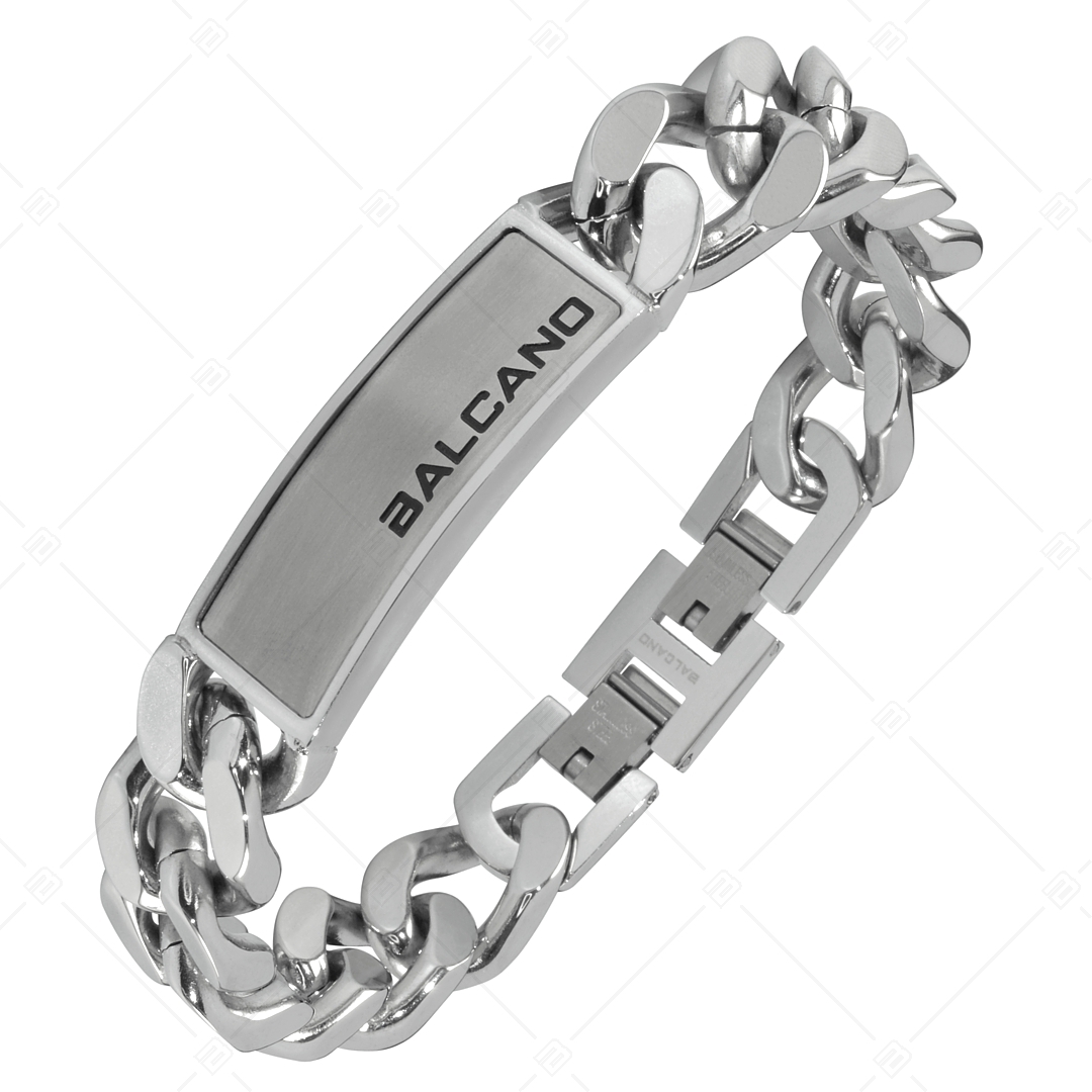 BALCANO - Steel Curb / Bracelet pancer en acier inoxydable avec tête incrustée de plaques d'acier (442013BL99)