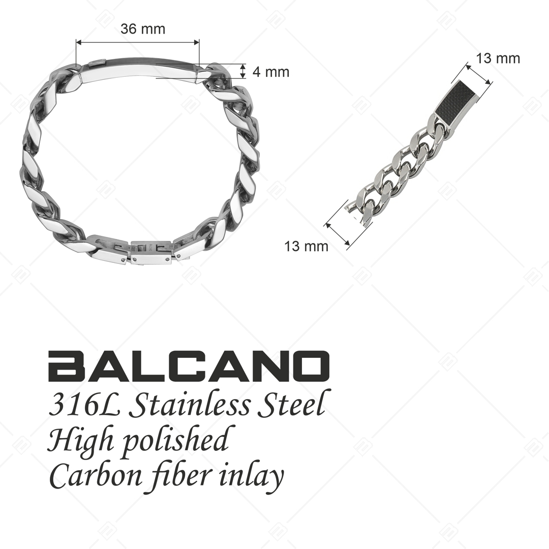 BALCANO - Carbon Curb / Stainless Steel Pancer Bracelet With Carbon Fibre Inlay Headpiece (442014BL99)