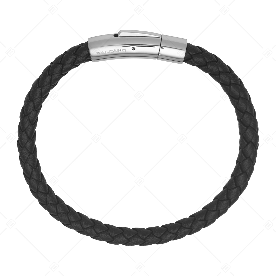 BALCANO - Trenzado / Geflochtenes Leder armband mit zylindrischer Schließe aus Edelstahl (442015BL99)