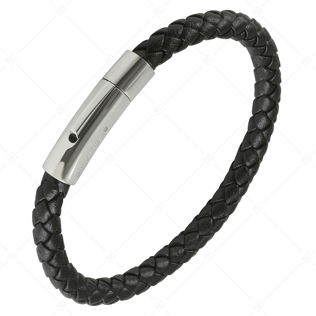 BALCANO - Trenzado / Geflochtenes Leder armband mit zylindrischer Schließe aus Edelstahl (442015BL99)