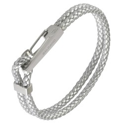BALCANO - Enzo / Silbernes, doppelt geflochtenes Leder armband mit einzigartigem Verschluss aus Edelstahl