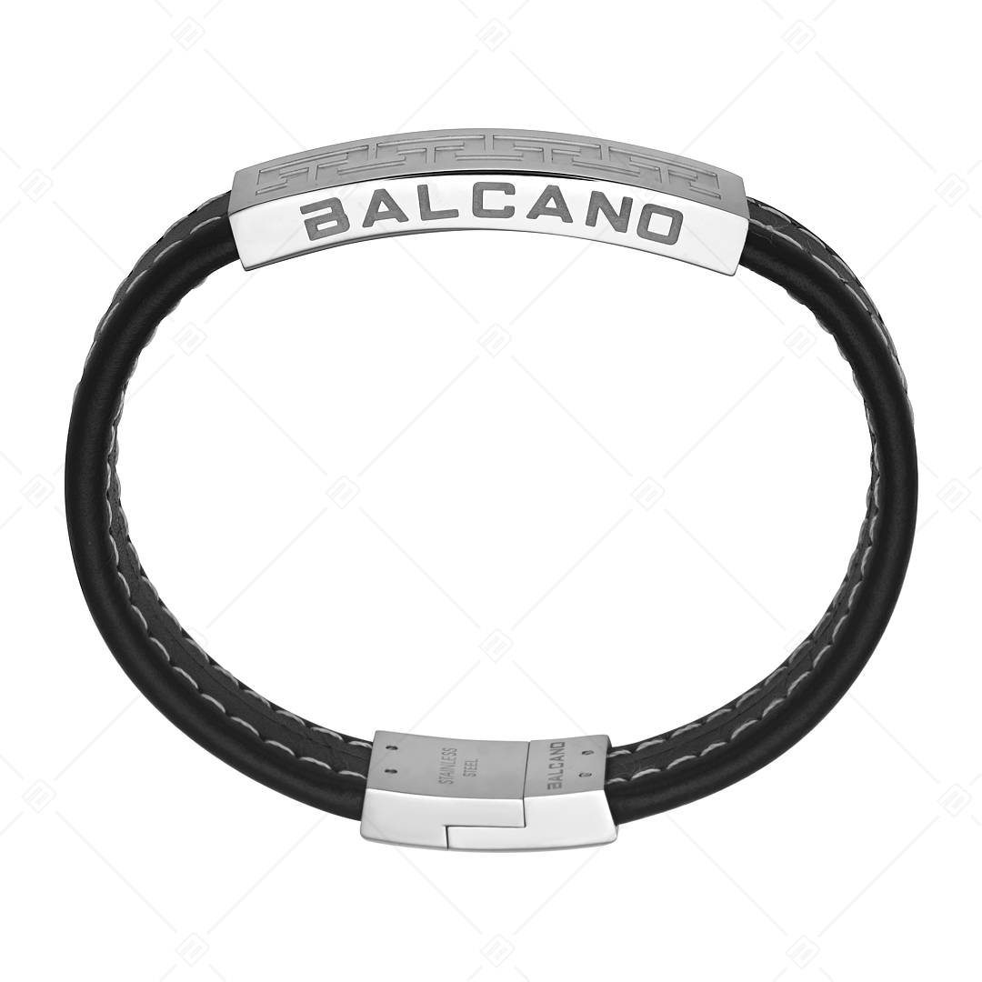 BALCANO - Lorenzo / Bracelet en cuir de vachette cousu avec une tête en acier inoxydable à motifs grecs (442019BL99)