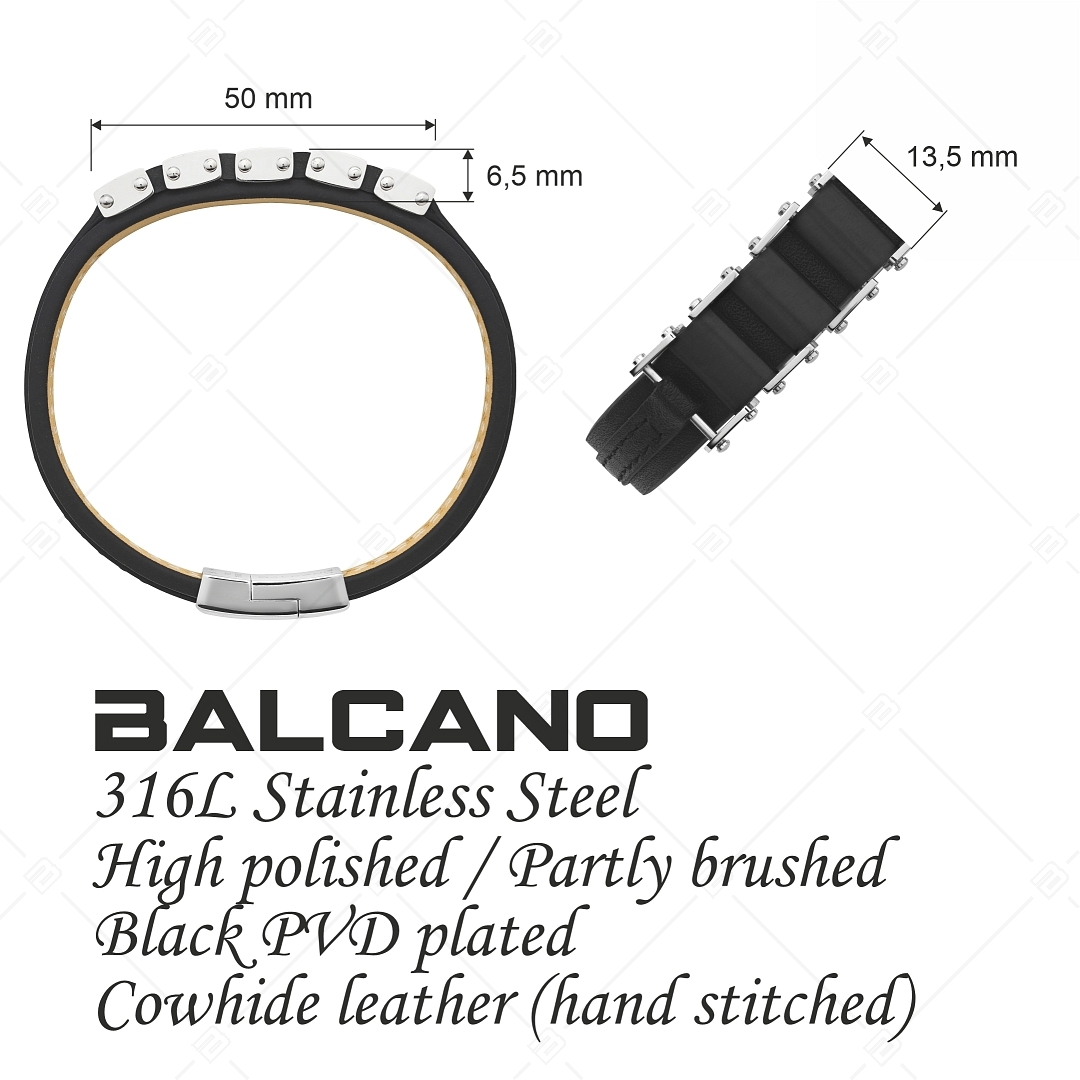 BALCANO - Ikon / Bracelet en cuir de vache véritable avec ornements en acier inoxydable (442020BL11)