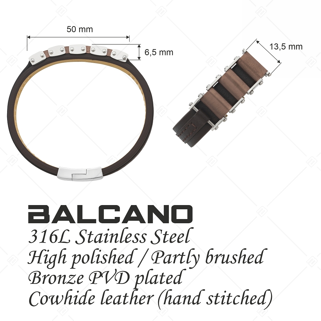 BALCANO - Ikon / Bracelet en cuir de vache véritable avec ornements en acier inoxydable (442020BL66)