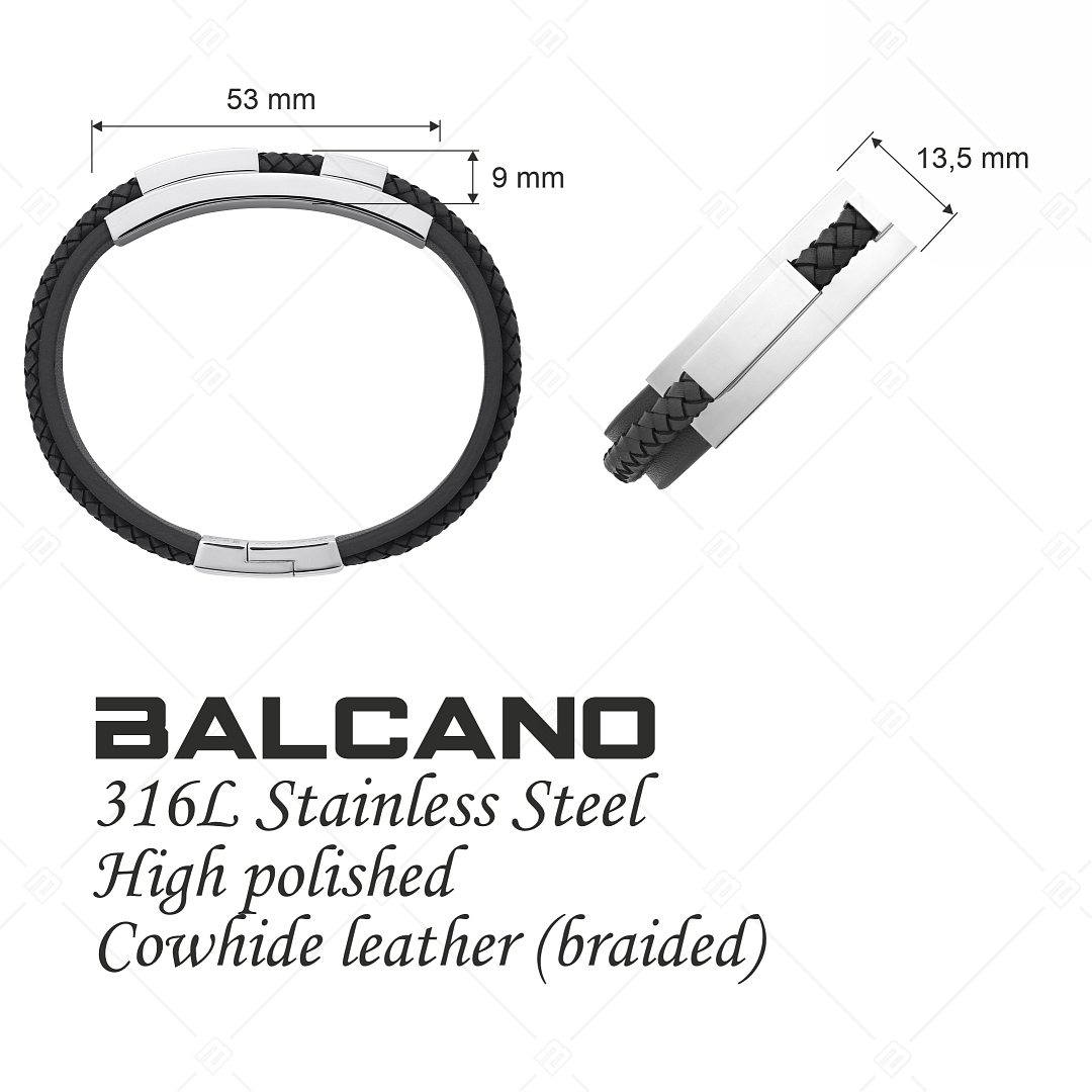BALCANO - Forte / Bracelet en cuir véritable avec éléments en acier inoxydable (442021BL11)