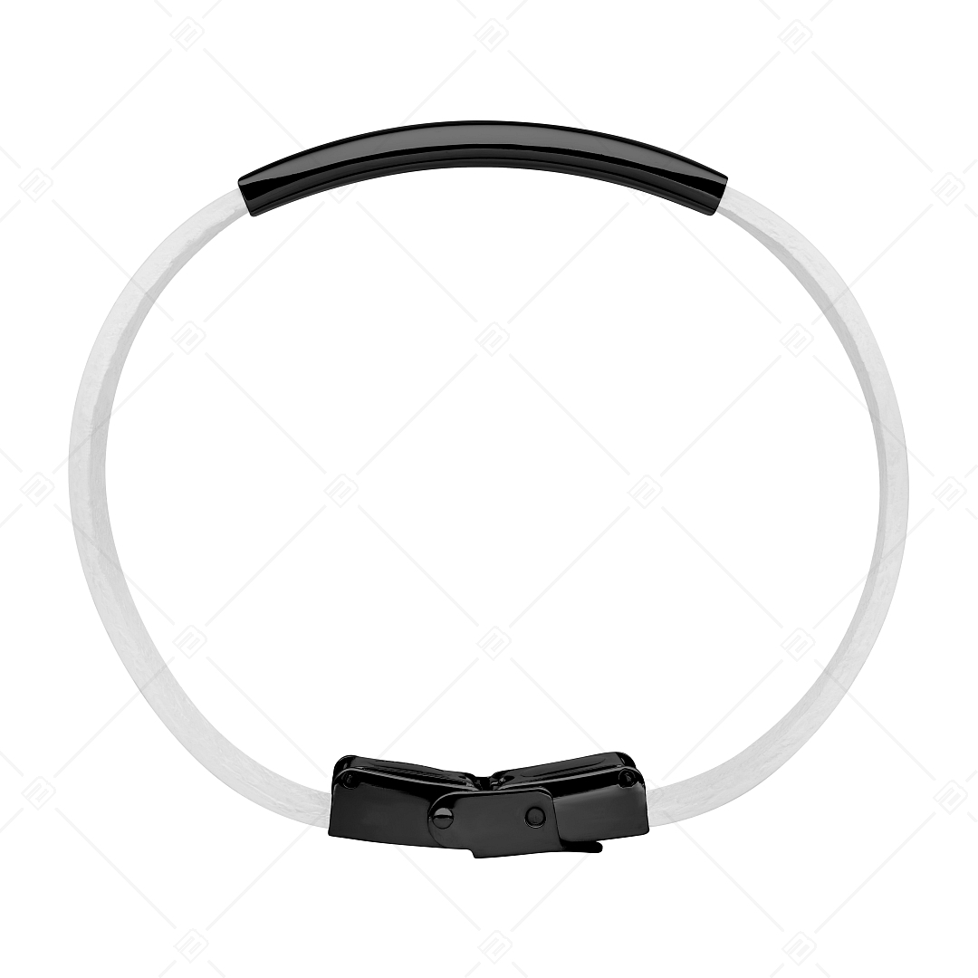 BALCANO - Weißes Leder armband mit gravierbarem Kopfstück aus Edelstahl mit schwarzer PVD-Beschichtung (551011LT00)