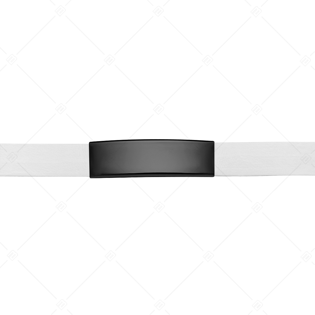 BALCANO - Bracelet en cuir blanc avec une tête gravable en acier inoxydable plaqué PVD noir (551011LT00)