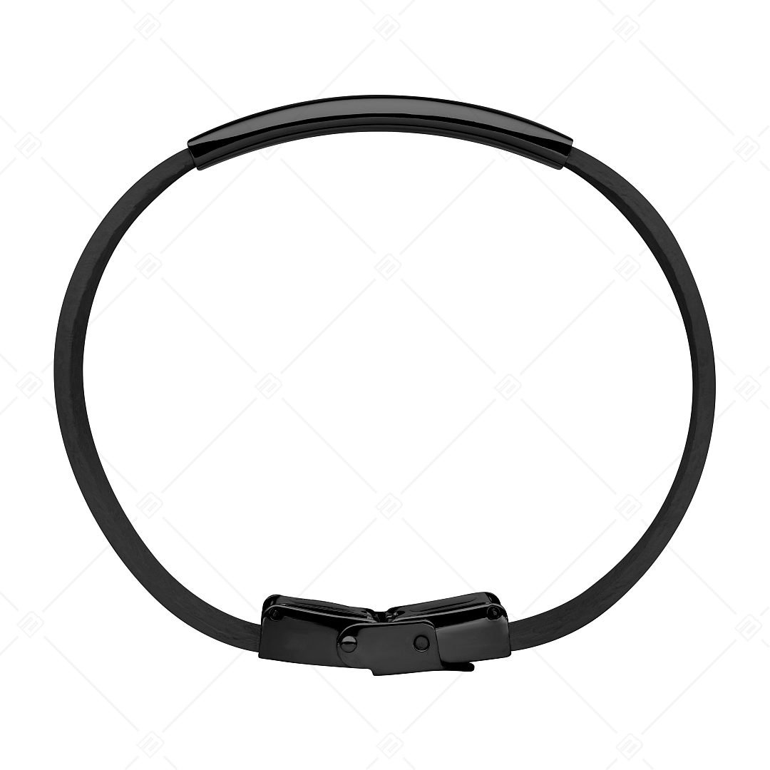 BALCANO - Schwarzes Leder armband mit gravierbarem Kopfstück aus Edelstahl mit schwarzer PVD-Beschichtung (551011LT11)